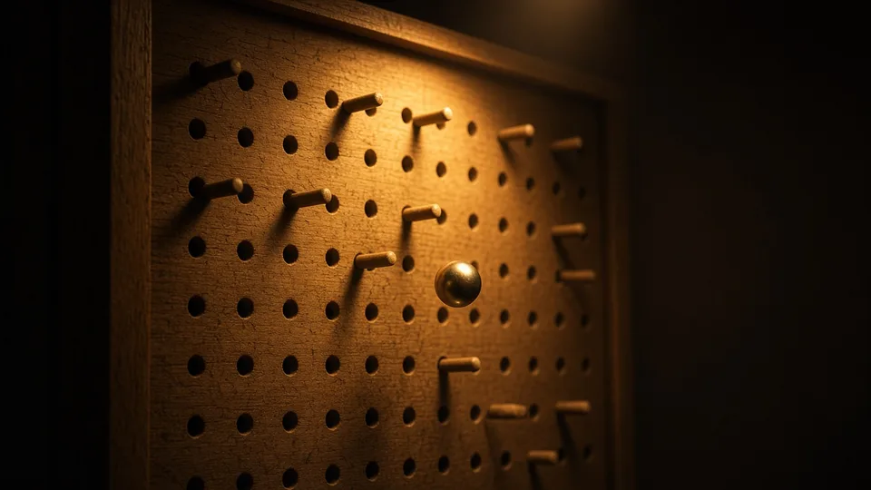 Gold ball falling through a peg board