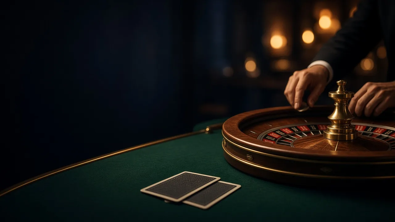 A roulette table under warm light